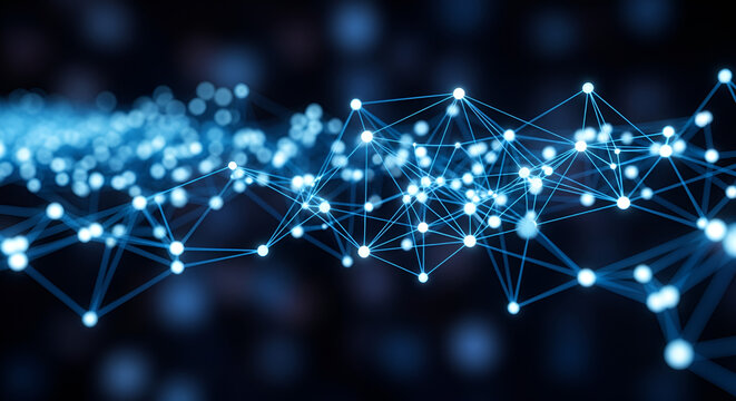 Blue network connection abstract background technology digital data science ai neural network concept design
