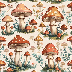Vintage Mushroom Pattern Design