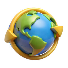3d stylized earth globe with yellow orbit isolated on transparent background