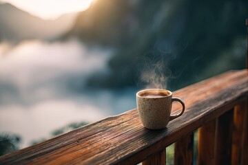 Morning coffee on a mountain balcony