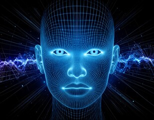 Digital face, futuristic, wired, energy
