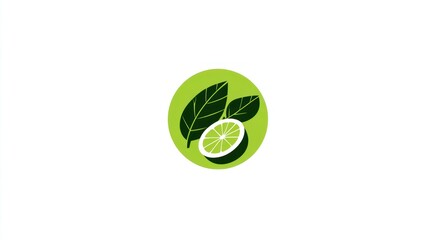 Obraz premium Green circle logo with lime slice and leaves