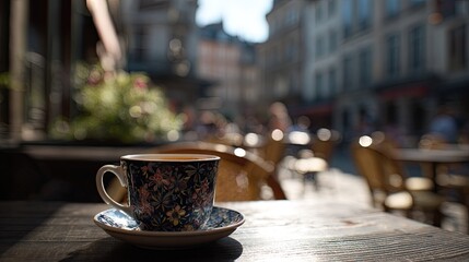 Outdoor caf? scene, cup of tea
