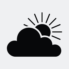 Silhouette sun behind cloud weather forecast sign vector illustration