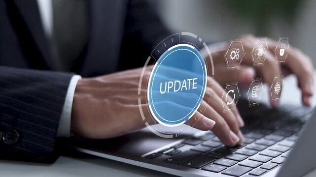 Software update or operating system upgrade concept. Improved functionality in the new version and improved security. Businessman using laptop with Software update and upgrade technology. - Powered by Adobe