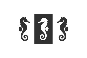Silhouette Seahorse Set on White Background with Negative Space Art