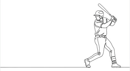 Fototapeta premium Baseball player continuous line art vector illustration design