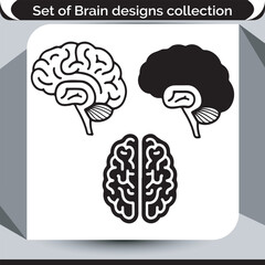 Creative Brain Designs Collection Human Intelligence Cognitive Functions and Neurological Processes Artistic Set of Brain Outlines