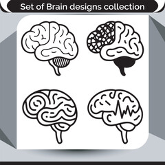 Brain Designs Collection Featuring Intricate Anatomical Outlines Depicting Human Intelligence and Cognitive Function, Creative and Artistic Medical Illustration