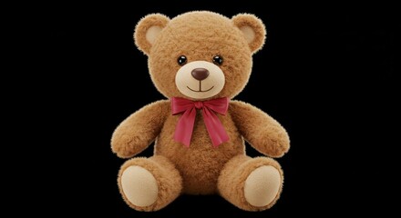 Obraz premium Illustration of cute brown teddy bear with a red bow tie isolated on black background