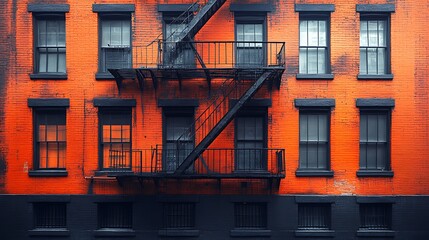 Urban brick building facade with fire escape.