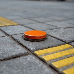 Orange disc on gray pavement