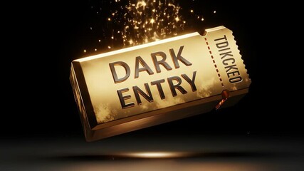 A golden dark entry ticket, symbolizing exclusive access, vip privileges, and a luxurious experience for elite members at a special event