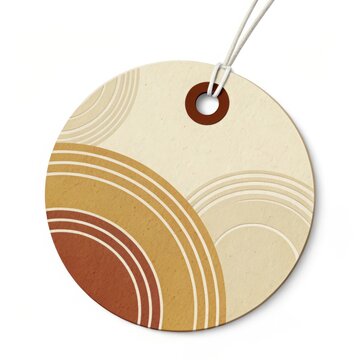 Round textured tag with retro style concentric circle design and string