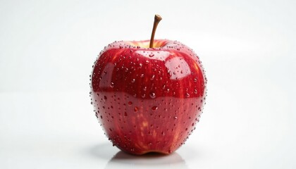 Fresh red apple with water droplets on white background  
