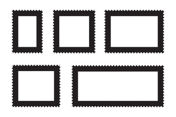 Empty postage stamp borders set vector illustration. Post stamps collection.