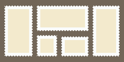 Vintage postage stamp frame with square edges and postal design. Blank rectangle and square postage stamps PNG