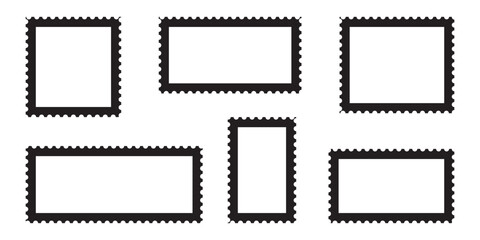 Empty postage stamp borders set vector illustration.