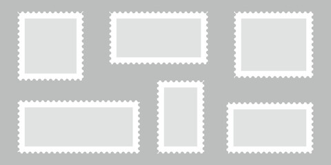 Empty postage stamp borders set vector illustration.