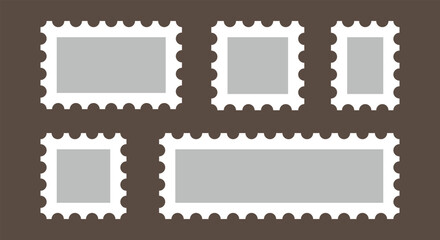 Postage stamp borders set vector. Blank Postage Stamps on gray background. Postage Stamps in flat design.