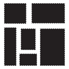 Blank post stamp. Postage frame form, vintage empty postcard stamp frame with perforated border, mail delivery sticker template, philately element. Vector stamps isolated set