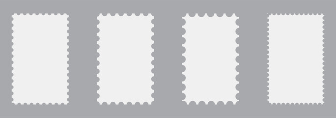 Set of blank rectangle and square postage stamp vector icons. Postage stamp set. Mockup postage stamps. Blank postage stamp borders templates.