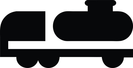 Simplistic Black Train Tanker Car Icon Flat Design on White Background