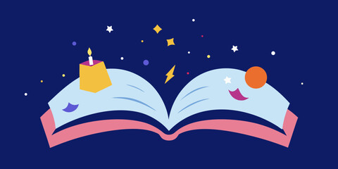 Naklejka premium magical book opening birthday scene inside pages