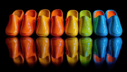 Colorful clogs in a spectrum of hues