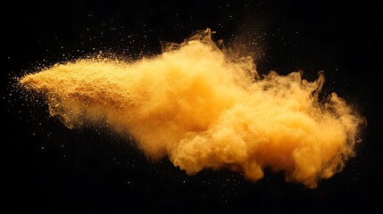 Explosive dispersion of a golden powder against a black background.