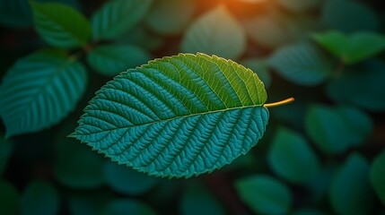 Detailed close-up of a vibrant green leaf.