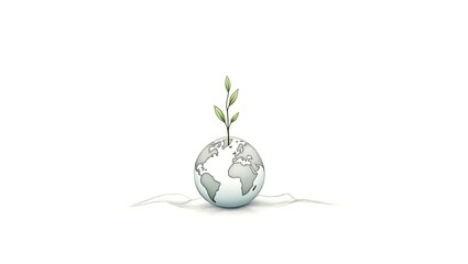 Illustration of earth globe with plant growing, environmental awareness and sustainability concept art