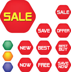 Best for sale sticker, price tag, quality mark, Red postage stamps, A collection of different colored star stickers, Realistic red price tags collection, Special offer or shopping discount label.