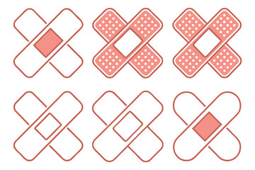 Collection of Adhesive Bandage Icons in Red and White