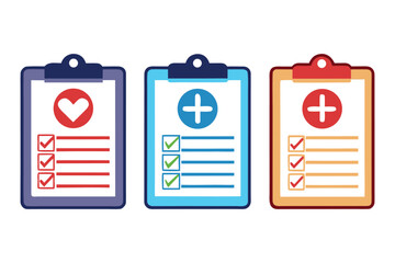 Medical Checklists with Heart and Plus Symbols