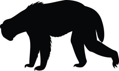 Silhouette Sloth Walking, Slow Moving Mammal on White Background