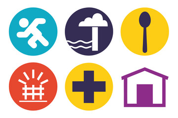 Obraz premium Running person cloud waves spoon medical cross alarm house set of icons