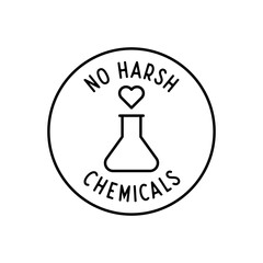 No Harsh Chemicals Icon with Heart and Flask Symbol in Minimal Circle Outline Style