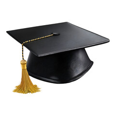 Classic black graduation cap with golden tassel isolated on transparent background