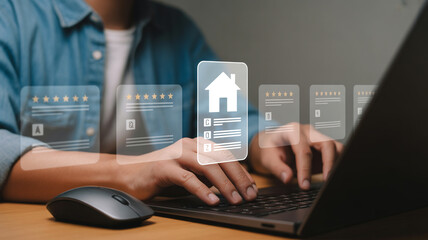 Online Real Estate Property Reviews and Ratings Displayed on Laptop Screen for Informed Decision Making Process