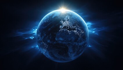 A stylized, glowing Earth in space