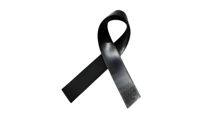 Elegant Black Awareness Ribbon Symbol of Mourning Solidarity and Remembrance Isolated on a Stark transparent Background