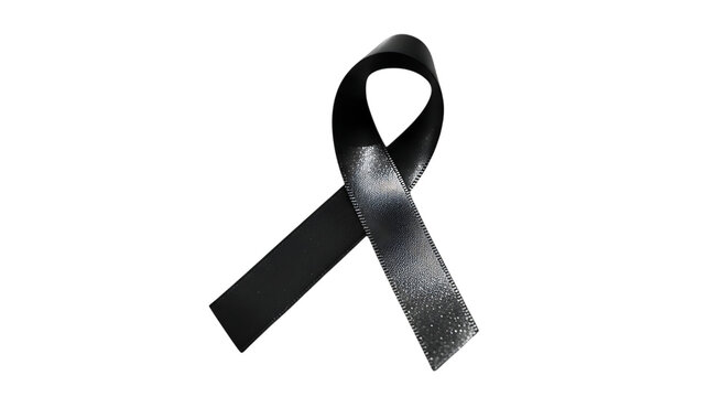 Elegant Black Awareness Ribbon Symbol of Mourning Solidarity and Remembrance Isolated on a Stark transparent Background