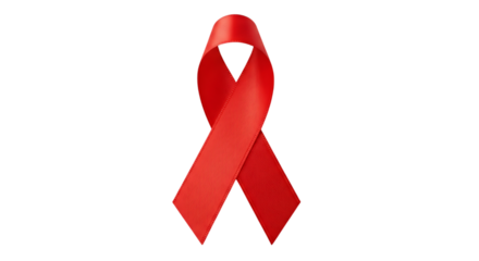 A bright red awareness ribbon symbolizing support for the fight against AIDS and HIV presented on a stark on Transparent Background a powerful symbol of hope and solidarity