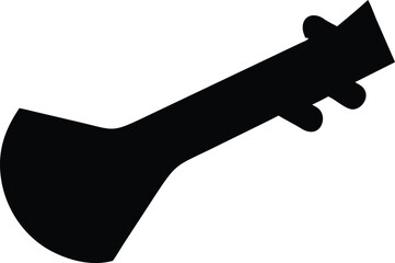 Minimalist Black Sarangi Silhouette, Stringed Instrument Icon on White Background