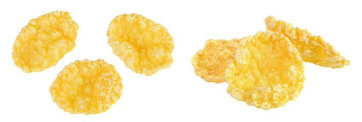 Cornflakes isolated on white background. Top view. Flat lay.