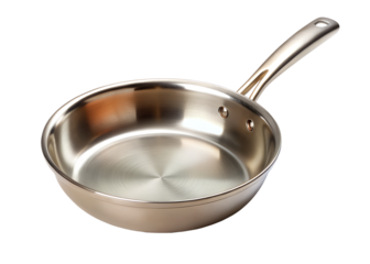Stainless steel frying pan isolated on transparent background, a versatile kitchen tool for all your cooking needs