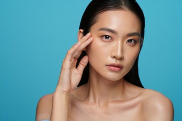 Young Asian Woman Touching Face - Beauty and Skincare Concept