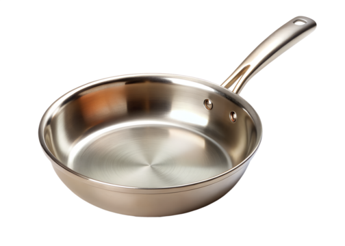 Stainless steel frying pan isolated on transparent background, a versatile kitchen tool for all your cooking needs