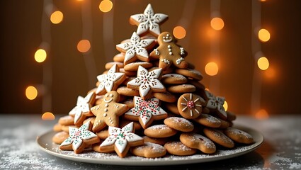 Fototapeta premium Christmas cookie tree gingerbread star cookies holiday baking festive dessert food photography art print